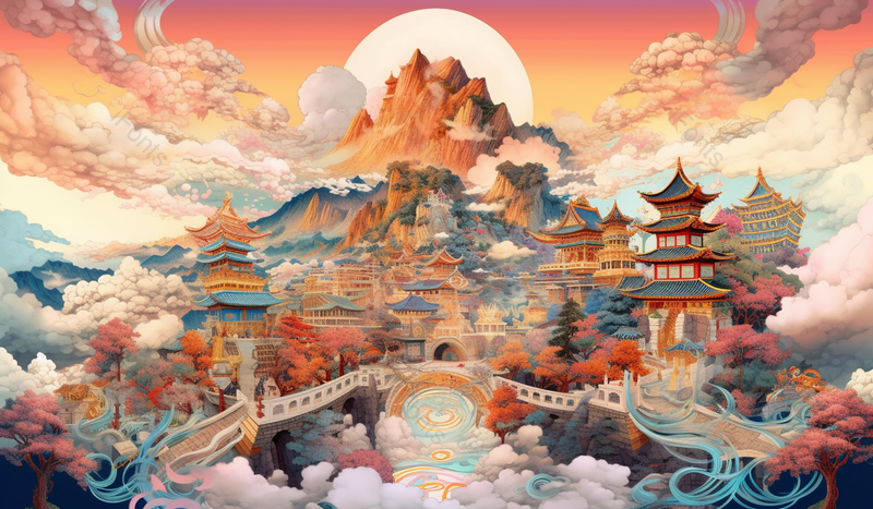国潮创意敦煌建筑插画,插画/手绘图,插画/手绘图库,插画/手绘图下载,插画/手绘